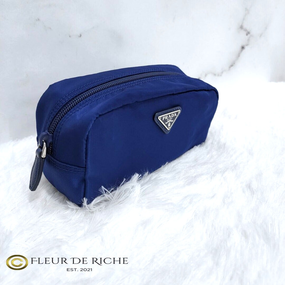 Prada Necessaire Nylon Cosmetic Case Blue Bleuette 1NA350 - Picture 1 of 13